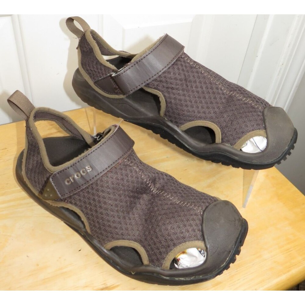 Crocs Swiftwater Mesh Deck Sandals Mens Size 10 Brown Fisherman Water Shoes